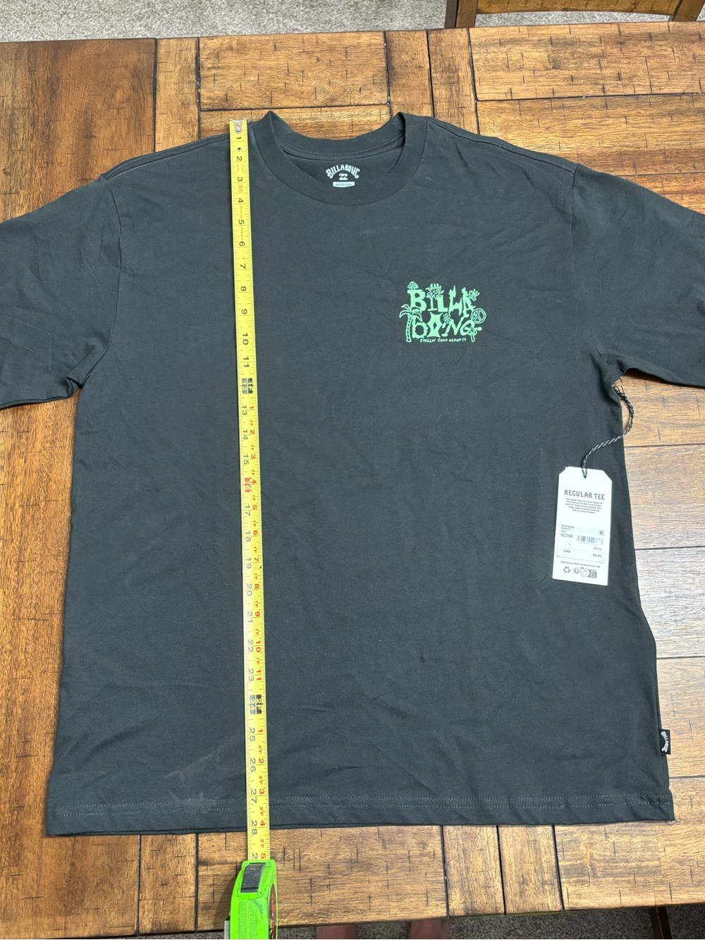 Billabong Black Short-Sleeve Tee with Green Chest Logo and large logo on back